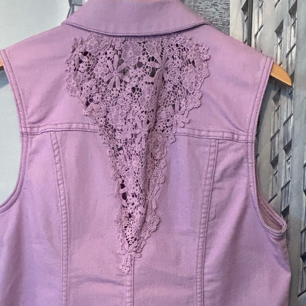 Christopher & Banks  - Lavender Lace-Back Denim Vest - Picture 5 of 8